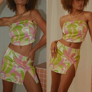 Peppermayo Multicolor Skirt Set Size 6 70s Pink White Green